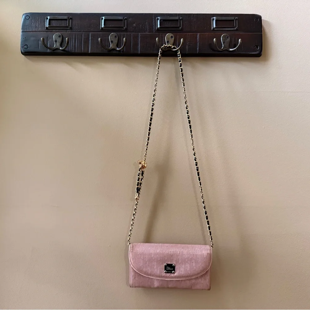 Dior Pink Brown Logo Jacquard Continental Wallet
